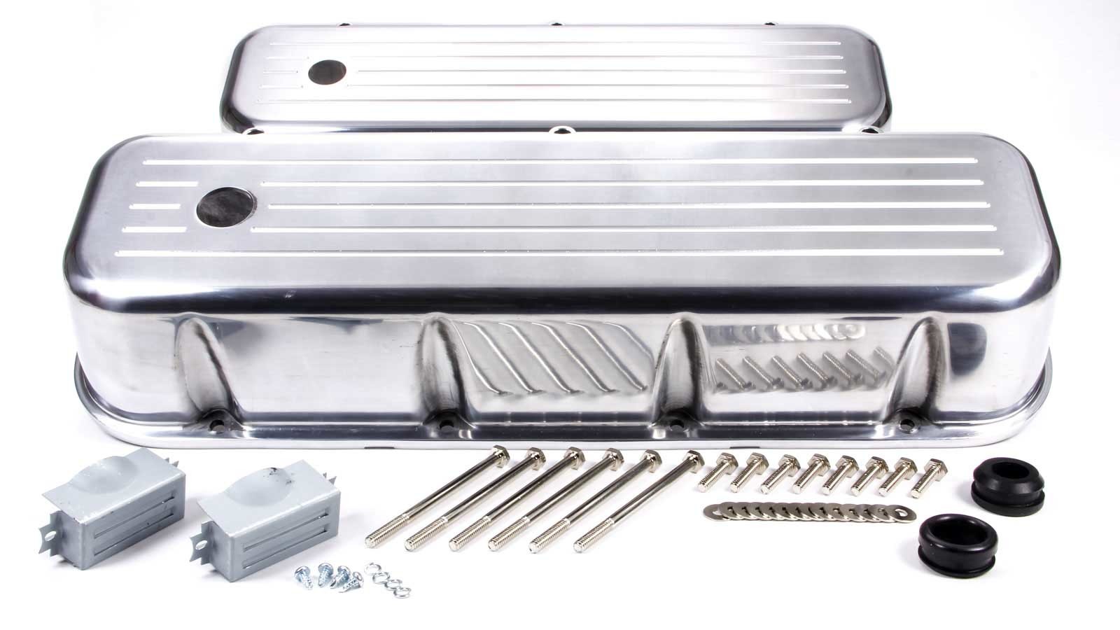 Valve Cover - Tall - 3.688 in Height - Ball Milled - Baffled - Breather Holes - Hardware Included - Aluminum - Polished - Big Block Chevy - Pair