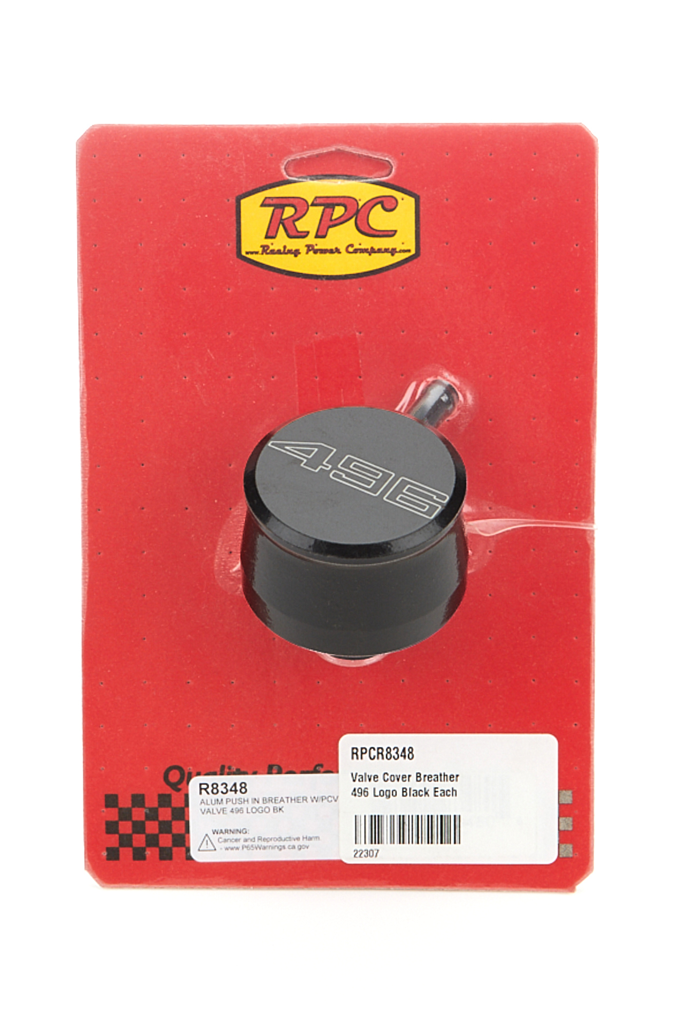 Breather - Push-In - Round - 1-1/4 in Hole - PCV Valve - 496 Script Logo - Aluminum - Black Powder Coat - Each