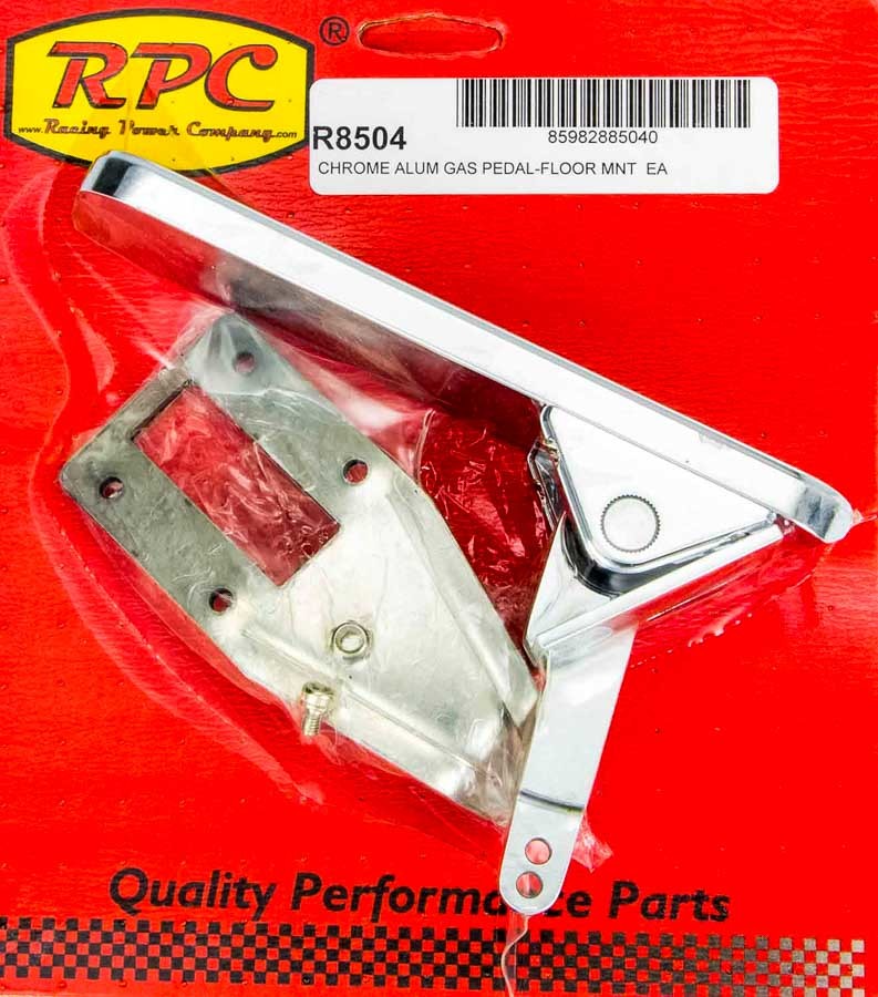 Racing Power Company R8504 Pedal Assembly, Rectangle, Gas, Floor Mount, Aluminum, Chrome, Universal, Kit