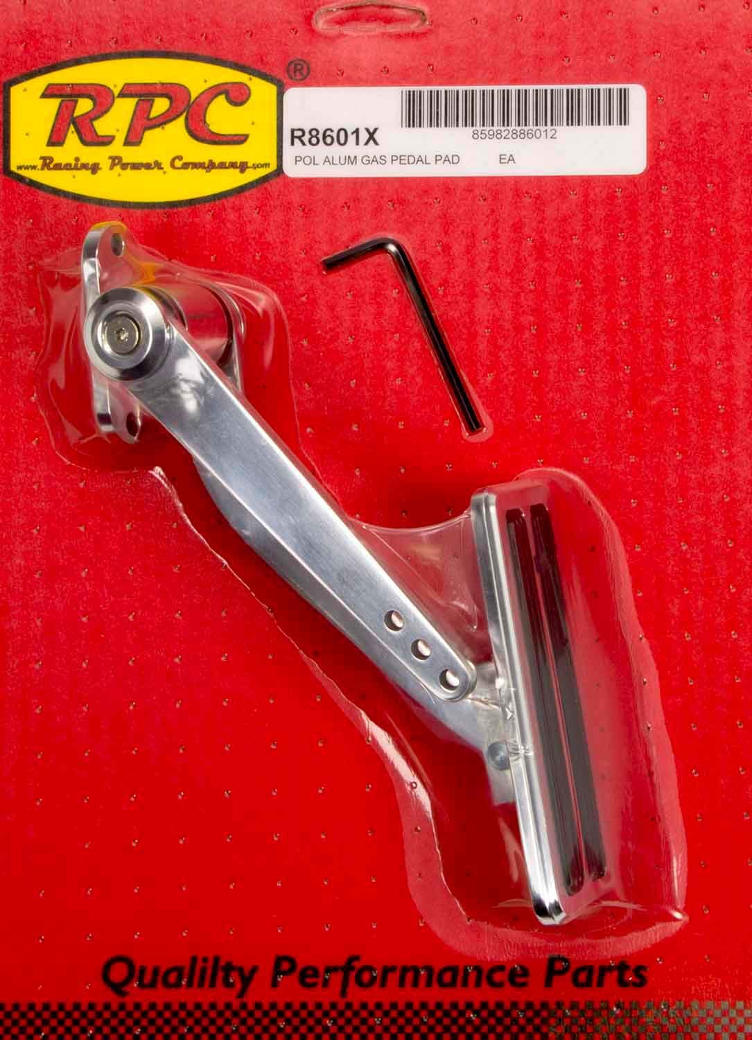 Racing Power Company R8601X Pedal Assembly, Rectangle, Gas, Firewall Mount, Aluminum, Polished, Universal, Each