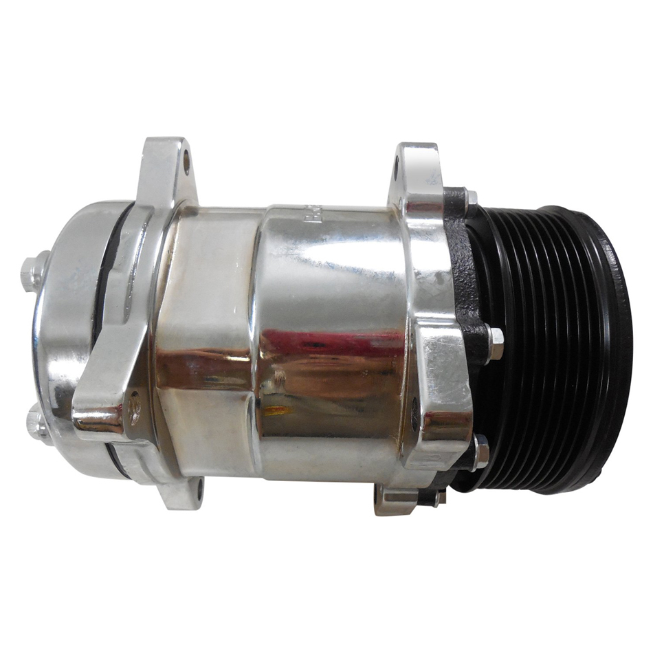 Racing Power Company R8752 Air Conditioning Compressor, Sanden 508, R-134A, 7-Rib Serpentine Pulley, Chrome, Universal, Each