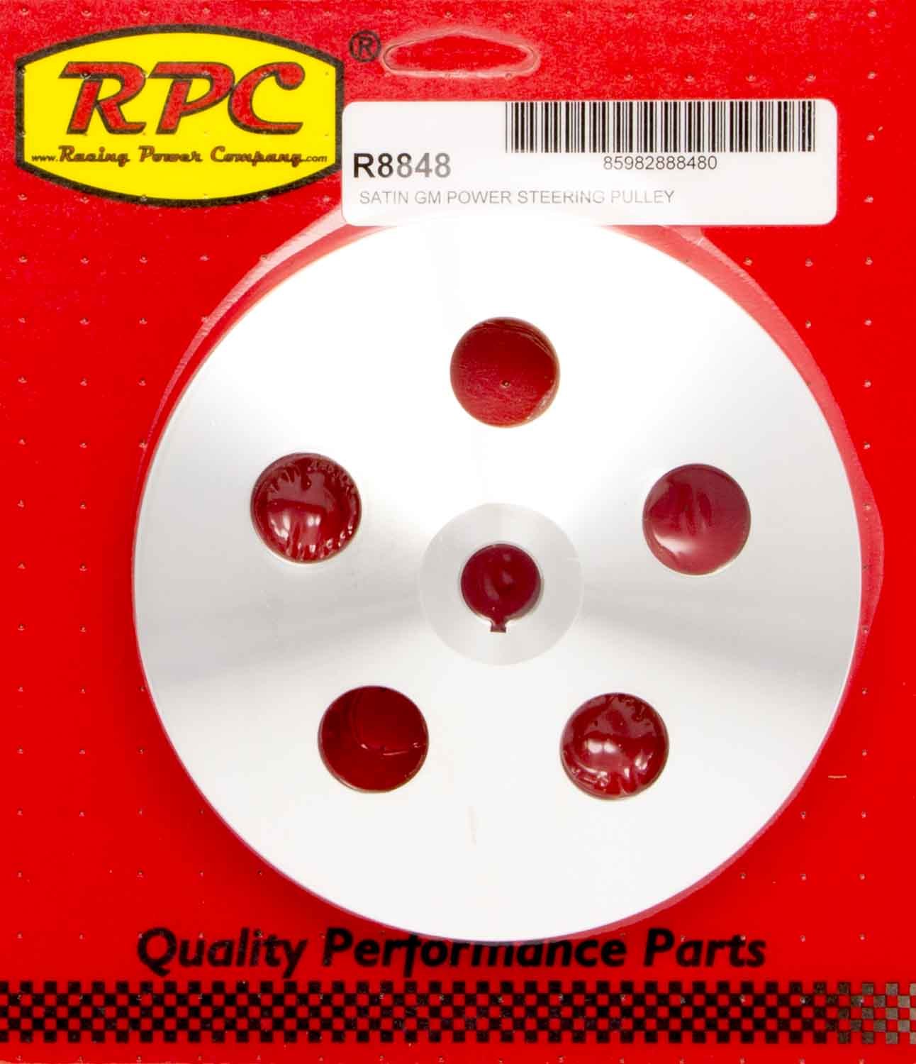 Racing Power Company R8848 Power Steering Pulley, V-Belt, 1 Groove, Bolt-On, 5.875 in Diameter, Aluminum, Satin, Saginaw, Each