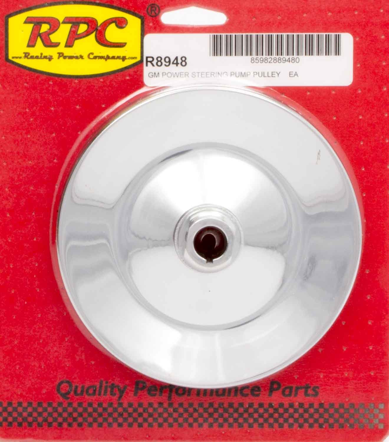Racing Power Company R8948 Power Steering Pulley, V-Belt, 1 Groove, Keyed, 5.875 in Diameter, Steel, Chrome, Saginaw, Each