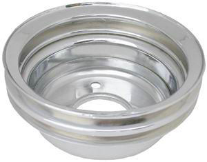 Racing Power Company R8974 Crankshaft Pulley, V-Belt, 2 Groove, 6.625 in Diameter, Steel, Chrome, Small Block Ford, Each