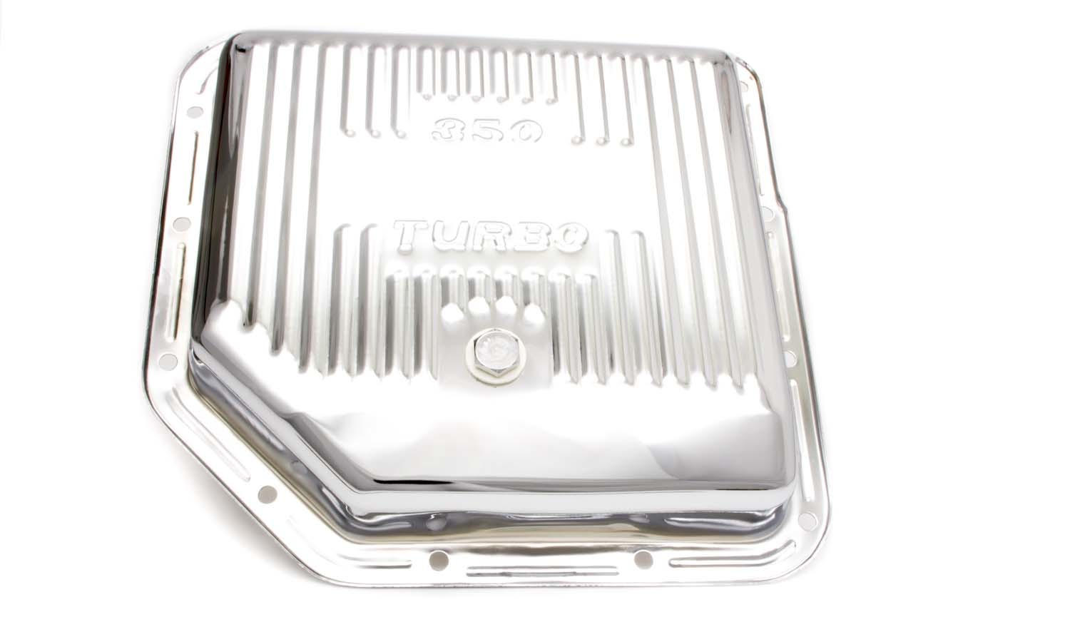 Racing Power Company R9122 Transmission Pan, Stock Depth, Finned, Steel, Chrome, TH350, Each