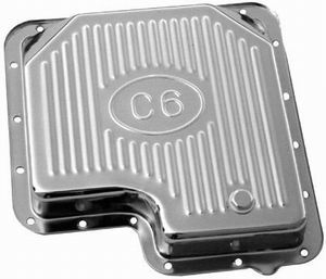 Racing Power Company R9125 Transmission Pan, Stock Depth, Ribbed, Steel, Chrome, C6, Each