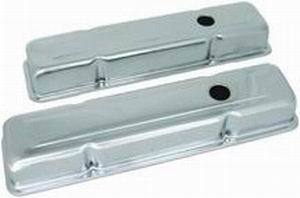 Racing Power Company R9216 Valve Cover, Short, 2-5/8 in Height, Baffled, Breather Holes, Grommets Included, Steel, Chrome, Small Block Chevy, Pair