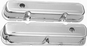Racing Power Company R9298 Valve Cover, Short, 3-1/4 in Height, Baffled, Breather Holes, Steel, Chrome, Small Block Mopar, Pair