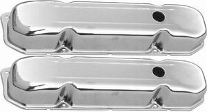 Racing Power Company R9299 Valve Cover, Short, 3-3/4 in Height, Baffled, Breather Holes, Steel, Chrome, Mopar B / RB-Series, Pair