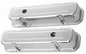 Racing Power Company R9300 Valve Cover, Tall, 3-1/2 in Height, Baffled, Breather Holes, Grommets Included, Steel, Chrome, Pontiac V8, Pair