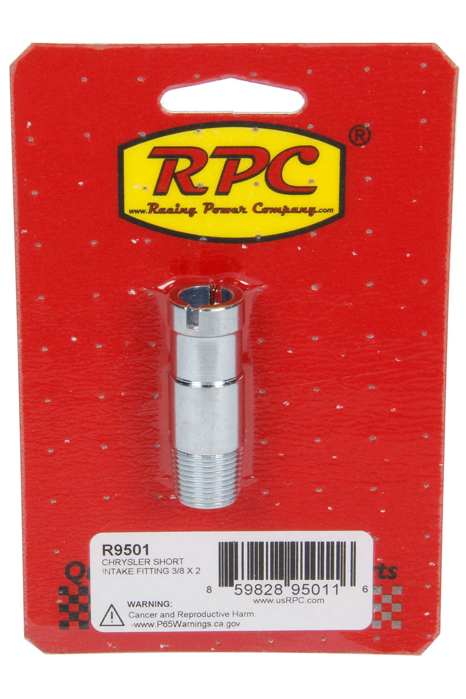 Racing Power Company R9501 Fitting, Adapter, Straight, 2 in Long, 3/8 in NPT Male to 3/8 in Hose Barb, Steel, Chrome, Each