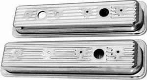Racing Power Company R9702 Valve Cover, Short, 2-3/8 in Height, Baffled, Breather Holes, Grommets Included, Steel, Chrome, Small Block Chevy, Pair