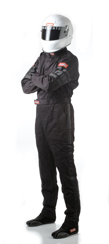 Racequip 110002 Driving Suit, 110 Series, 1-Piece, SFI 3.2A/1, Single Layer, Fire Retardant Cotton, Black, Small, Each
