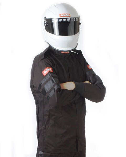 Racequip 111002 Driving Jacket, 110 Series, SFI 3.2A/1, Single Layer, Fire Retardant Cotton, Black, Small, Each