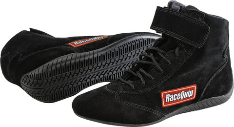Racequip 30300080 Driving Shoe, 303 Series, Mid-Top, SFI 3.3/5, Suede Outer, Fire Retardant Cotton Inner, Black, Size 8, Pair