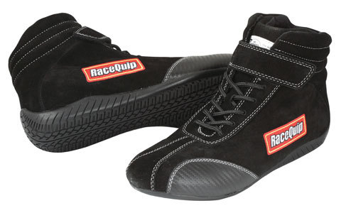 Racequip 30500160 Driving Shoe, 305 Series Euro Carbon-L, Mid-Top, SFI 3.3/5, Suede Outer, Fire Retardant Cotton Inner, Black, Size 16, Pair