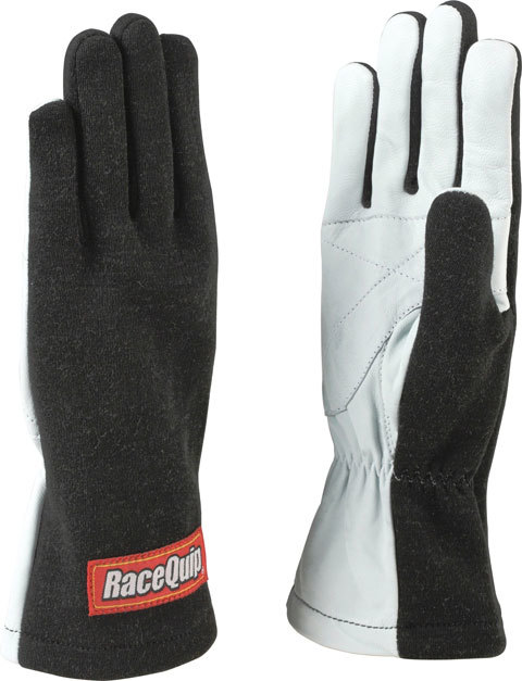 Racequip 350003 Driving Gloves, 350 Series, Single Layer, Nomex / Leather, Black / White, Medium, Pair