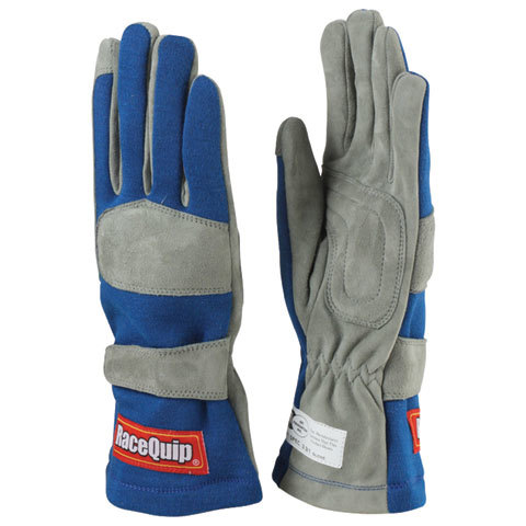 Racequip 351022 Driving Gloves, 351 Series, SFI 3.3/1, Single Layer, Nomex / Suede, Blue / Gray, Small, Pair
