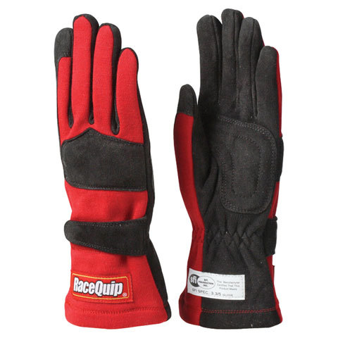 Racequip 355012 Driving Gloves, 355 Series, SFI 3.3/5, Double Layer, Nomex / Suede, Black / Red, Small, Pair