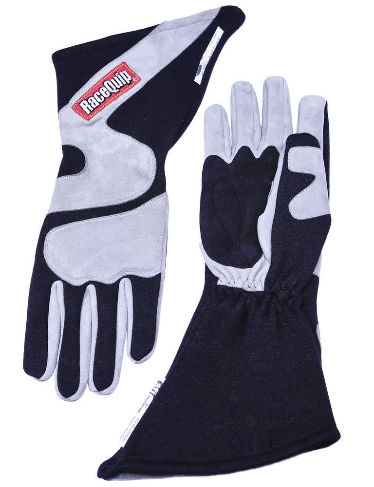 RaceQuip 358 Series Angle-Cut Gloves 358605RQP Driving Gloves, Series, Two Layer, Nomex/Suede, Long Gauntlet Race Gloves, SFI 3.3/5, Black/Gray, Large, Pair