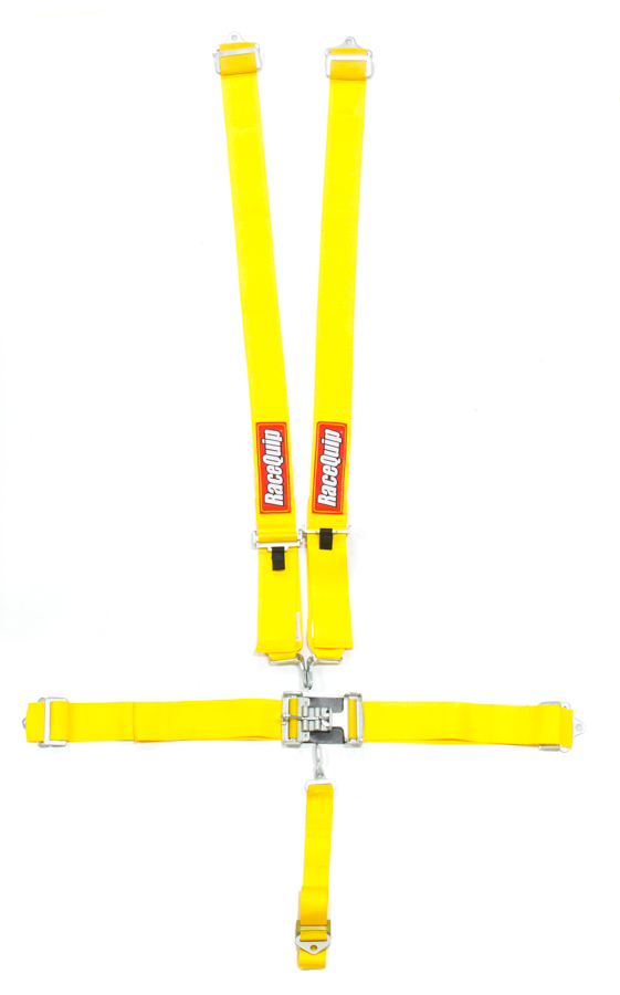 Racequip 711031 Harness, 5 Point, Latch and Link, SFI 16.1, Pull Down Adjust, Bolt-On / Wrap Around, Individual Harness, Yellow, Kit