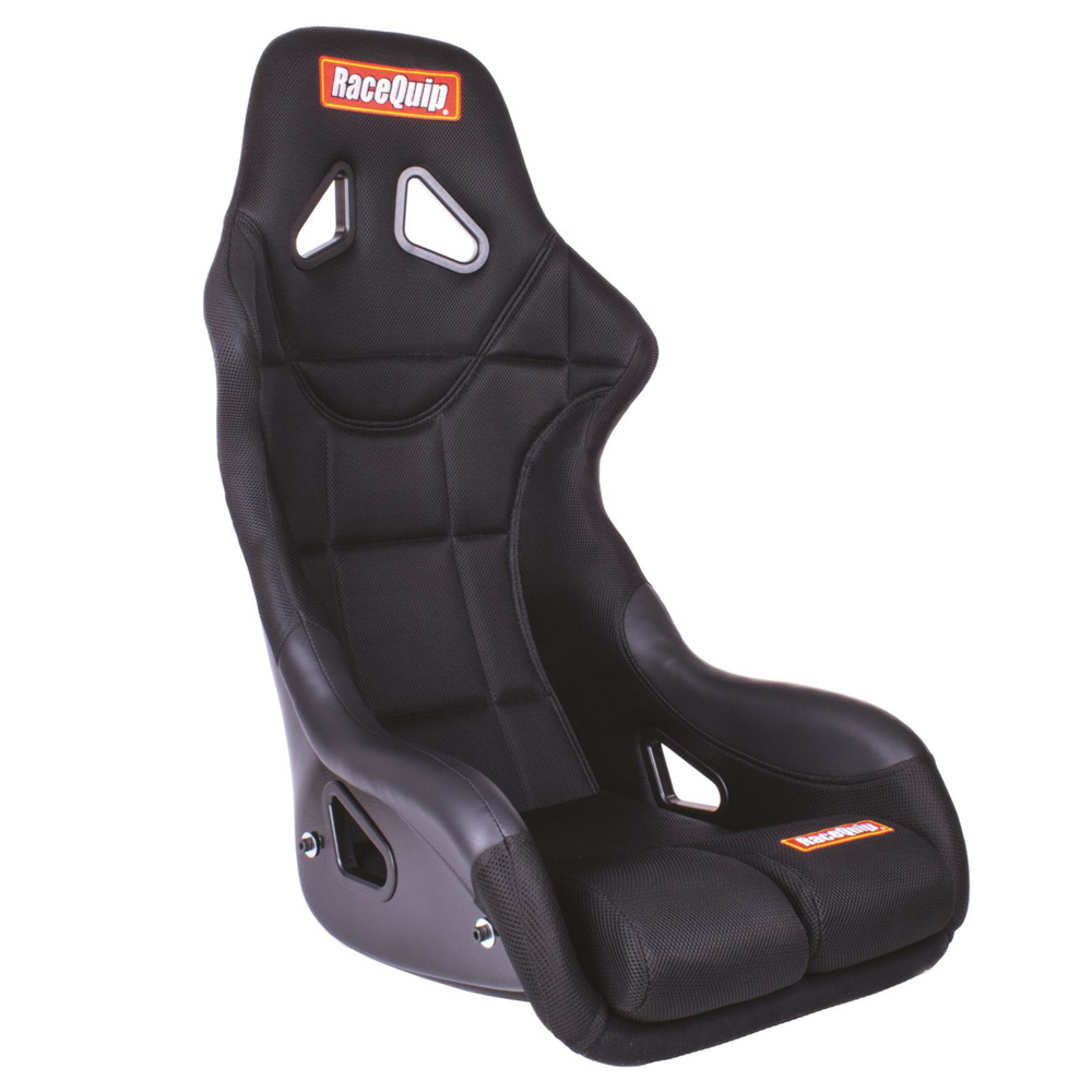 Racequip 96775579 Seat, Non-Reclining, FIA Approved, 16 in Wide, Side Bolsters, Harness Openings, Fiberglass Composite, Fabric, Black, Each