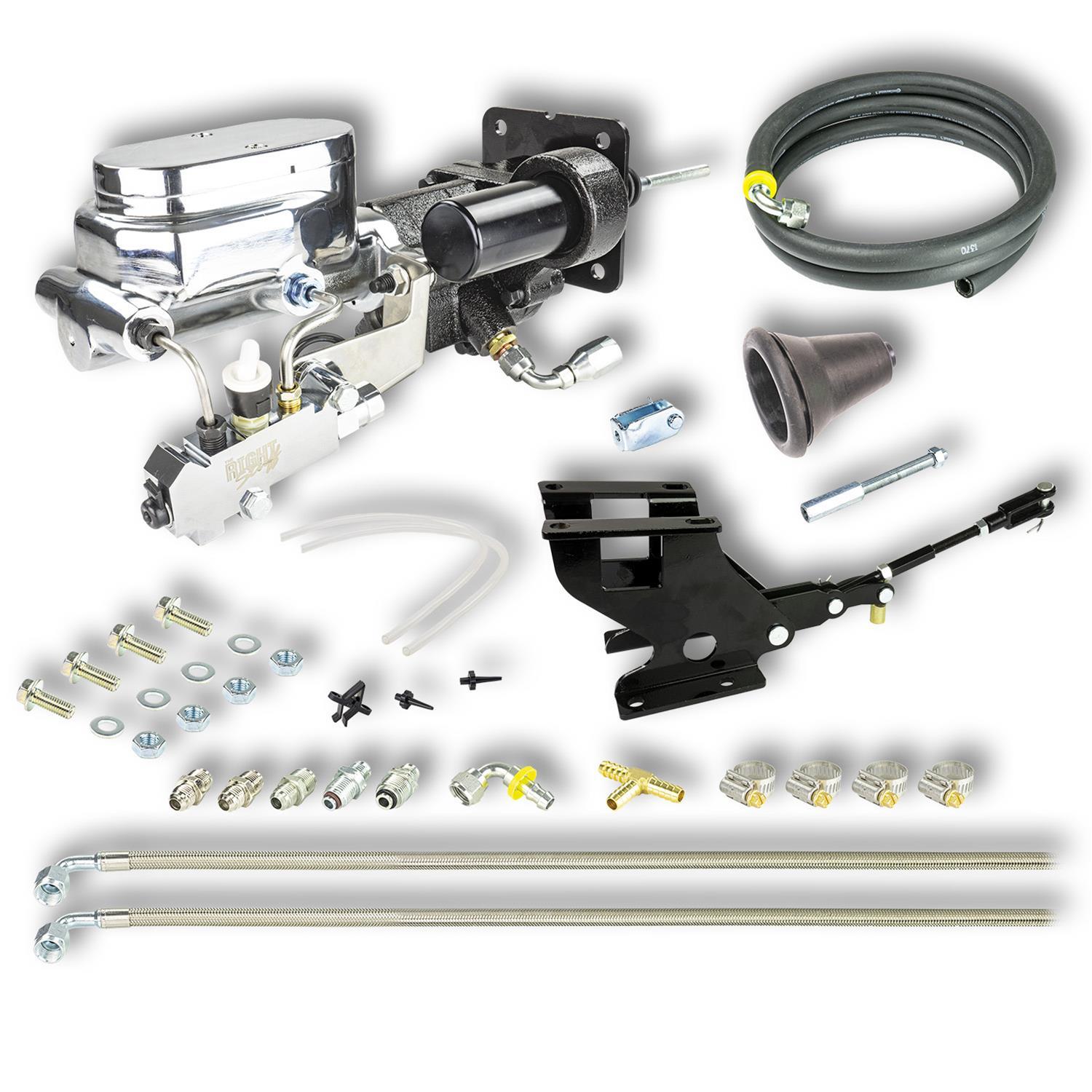 Master Cylinder and Booster - 1-1/8 in Bore - Dual Integral Reservoir - Hydro-Boost - Cast Iron - Chrome - GM Fullsize Truck 1967-72 - Kit