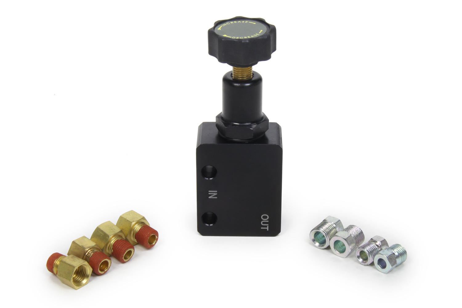 Right Stuff PV01 - Proportioning Valve, 1/8 in NPT Female Inlet, 1/8 in NPT Female Outlet, Knob Type, Aluminum, Black Anodized, Each