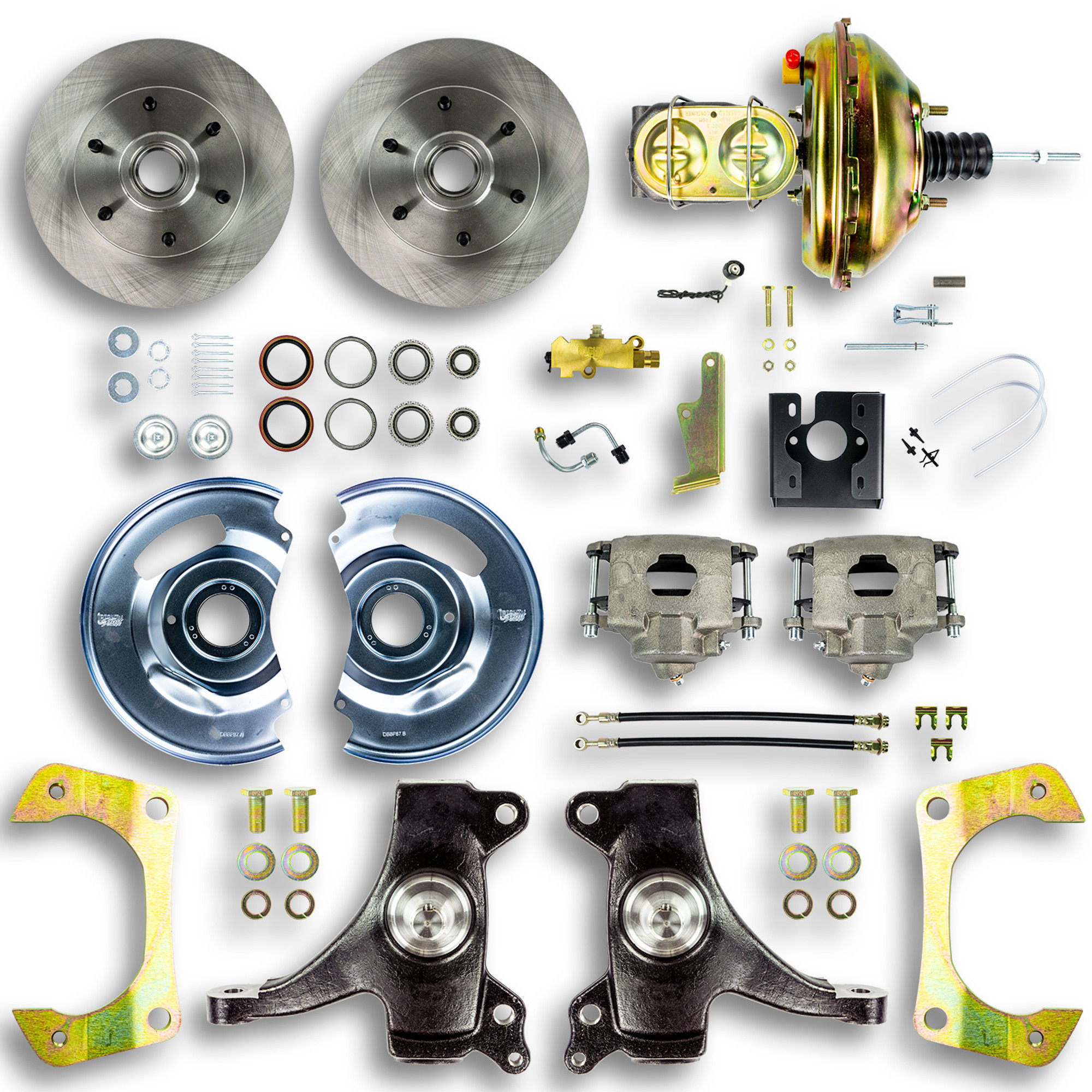 The Right Stuff TDC6726D Brake System, Street Series, Disc Conversion, Front, 1 Piston Caliper, 11 in Rotors, 2 in Drop Spindles, Iron, Natural, 2WD, GM Fullsize Truck 1967-70, Kit