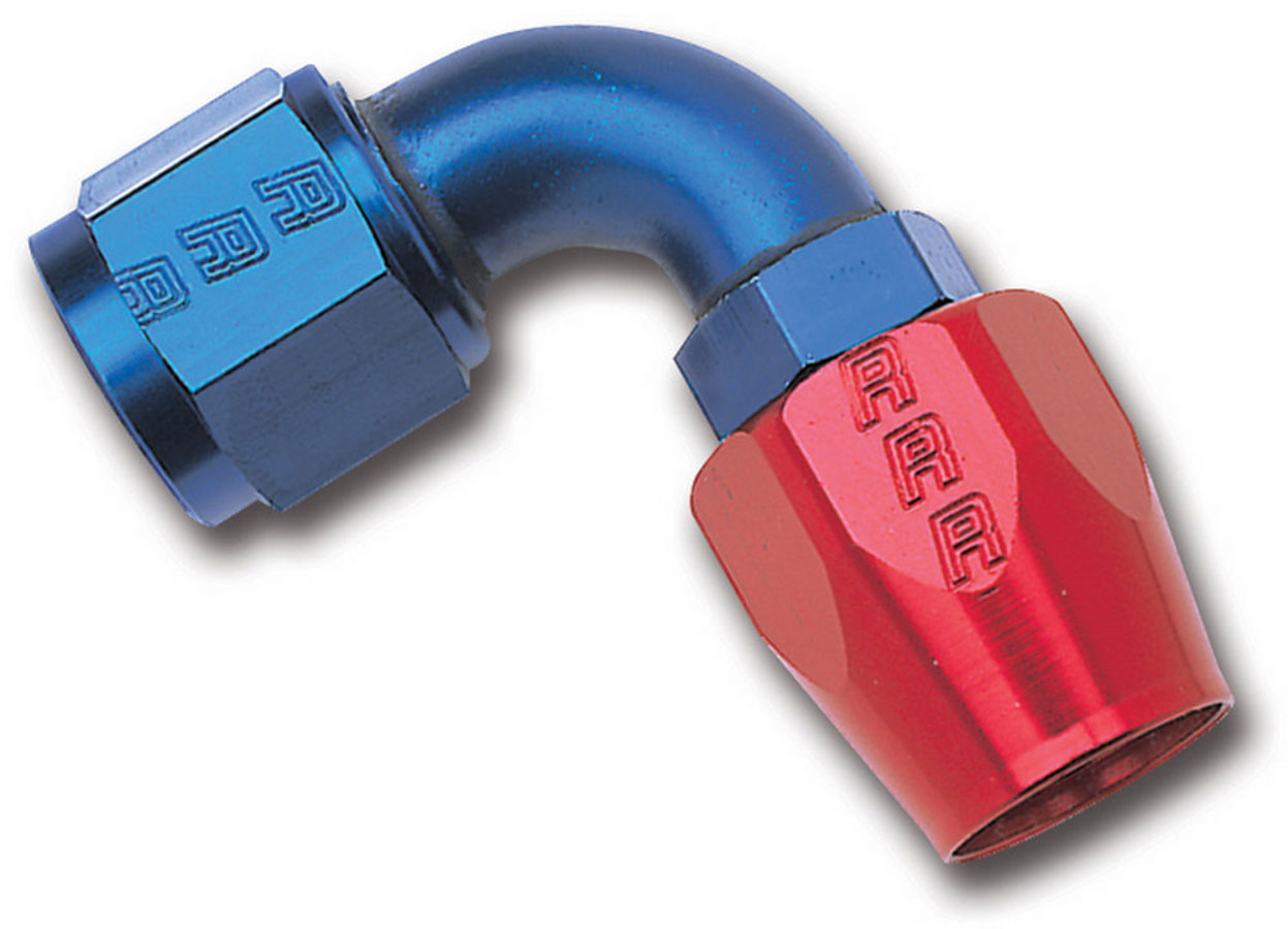 Russell Performance 610160 Fitting, Hose End, Full Flow, 90 Degree, 6 AN Hose to 6 AN Female, Aluminum, Blue / Red Anodized, Each