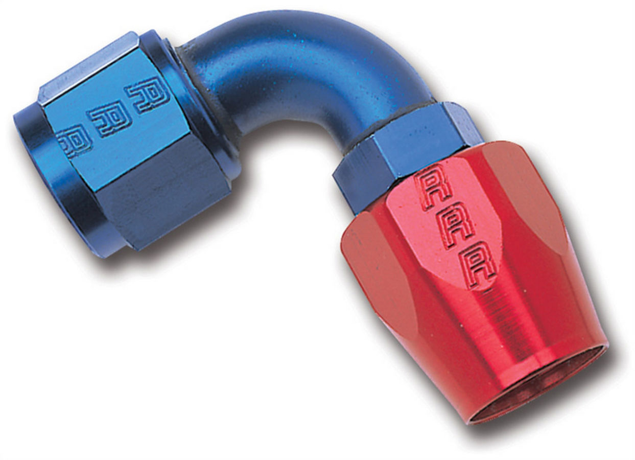 Russell Performance 610180 Fitting, Hose End, Full Flow, 90 Degree, 10 AN Hose to 10 AN Female, Aluminum, Blue / Red Anodized, Each