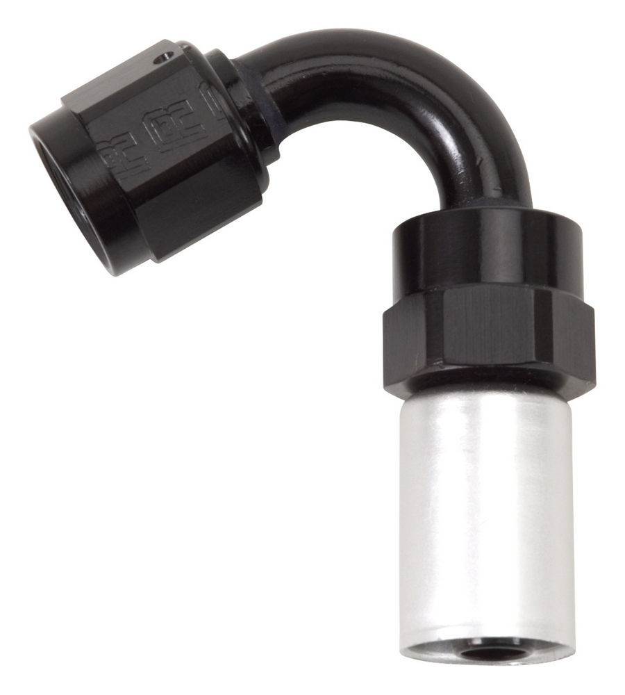 Russell Performance 610493 - Fitting, Hose End, Crimp-On, 120 Degree, 6 AN Hose Crimp to 6 AN Female, Aluminum, Black / Silver Anodized, Each