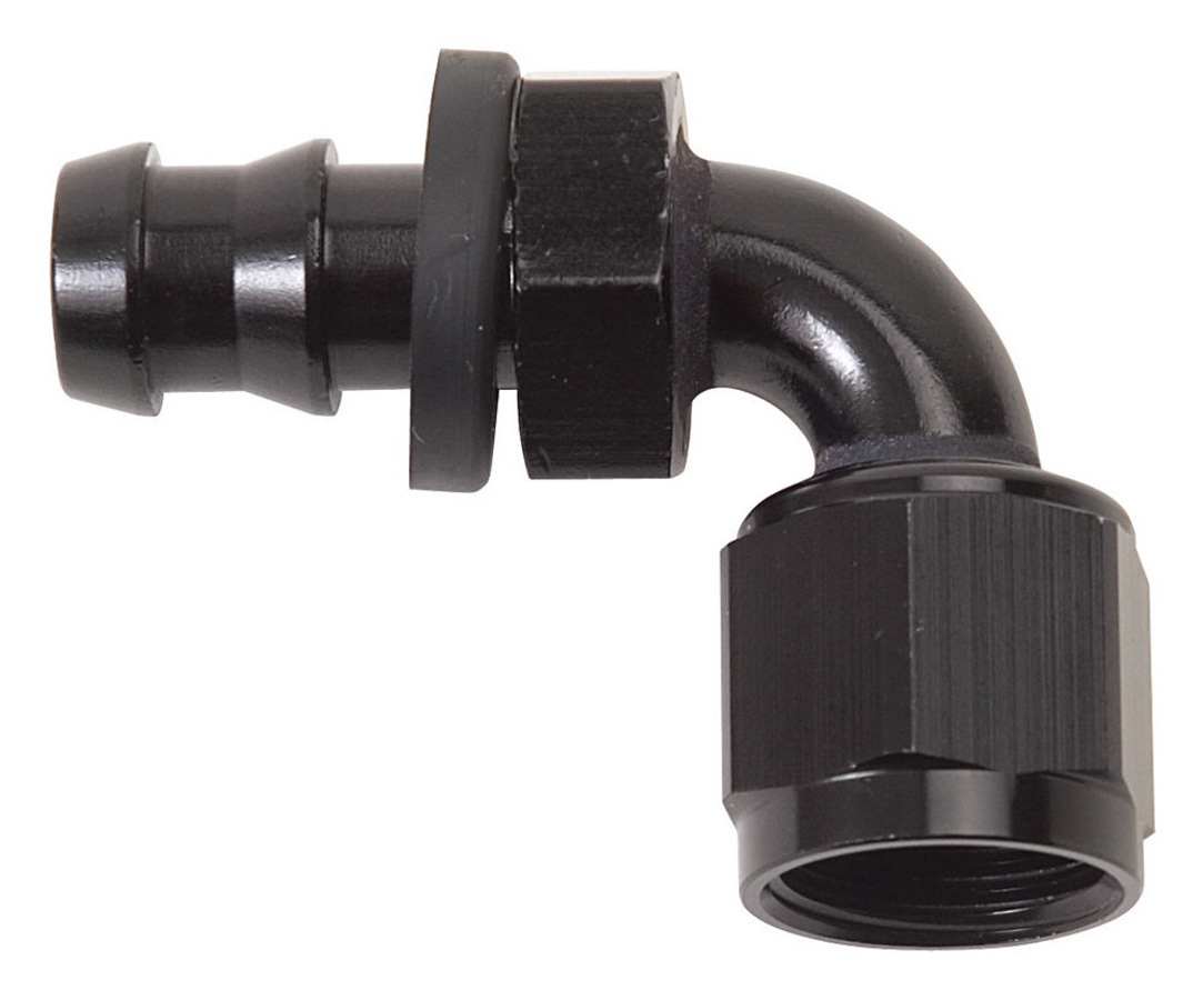 Russell Performance 624173 Fitting, Hose End, Twist-Lok, 90 Degree, 8 AN Hose Barb to 8 AN Female, Aluminum, Black Anodized, Each