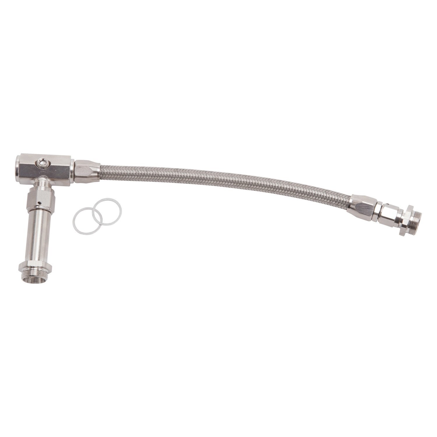 Russell Performance 641091 Carburetor Fuel Line, 3/8 in NPT Female Inlet, 7/8-20 in Dual Outlets, Braided Stainless Hose, Silver, Holley 4150, Kit
