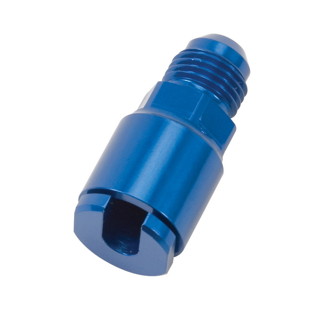 Russell Performance 641300 - Fitting, Adapter, Straight, 6 AN Male to 1/4 in SAE Female Quick Disconnect, Aluminum, Blue Anodized, Each