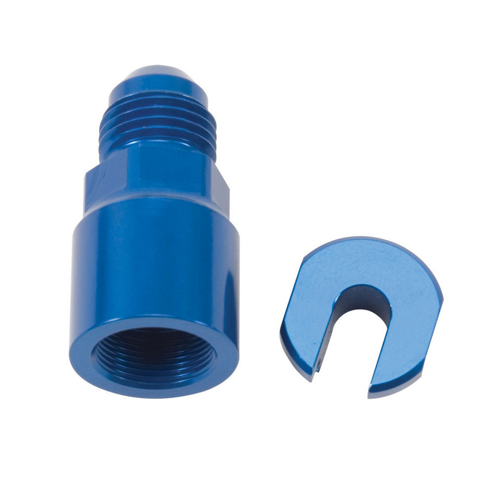 Russell Performance 644120 - Fitting, Fuel Injection Adapter, Straight, 6 AN Male to 3/8 in Female Quick Connect, Aluminum, Blue Anodized, Each