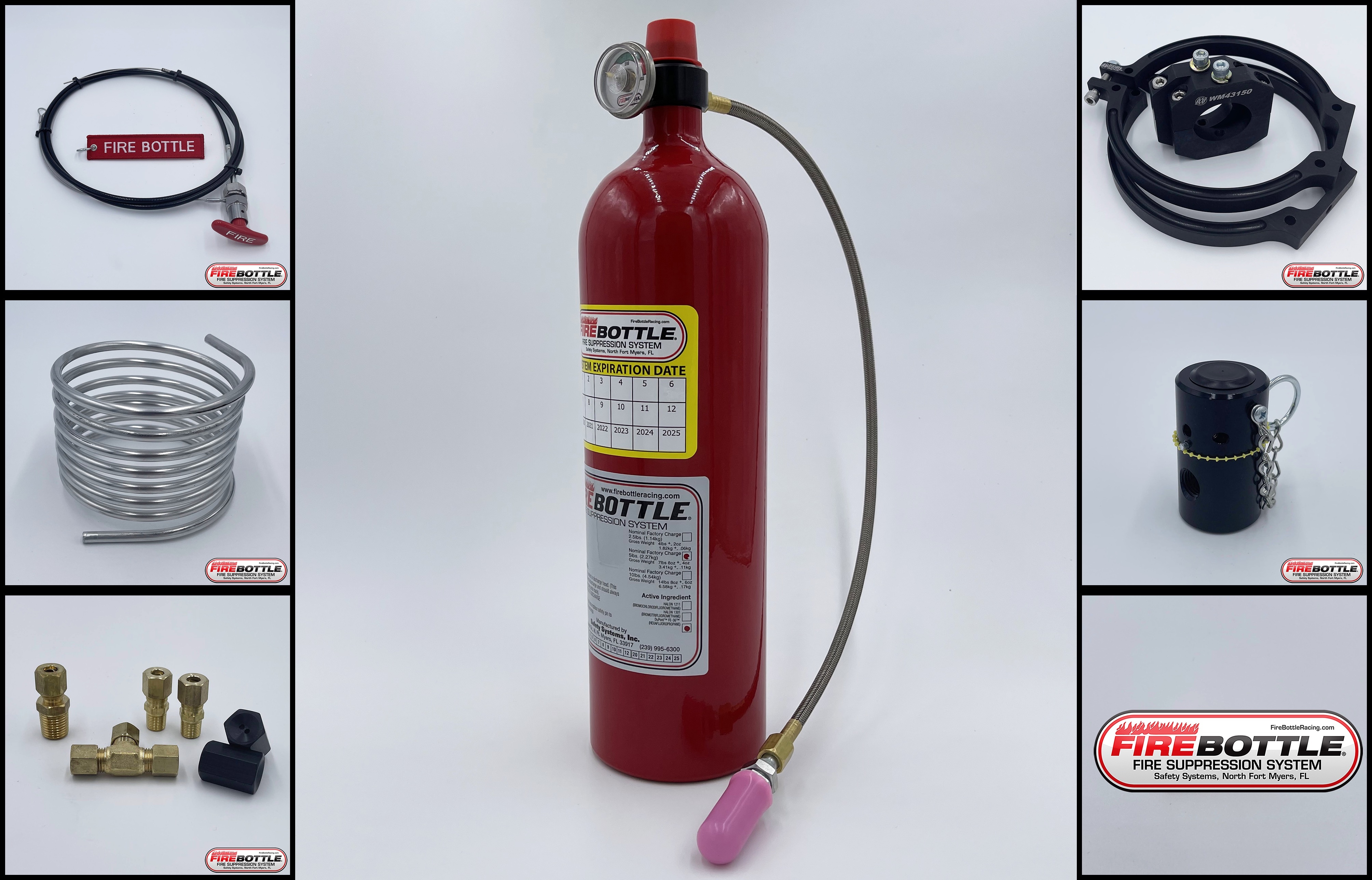 Safety Systems AMSC-500H Fire Suppression System, Automatic / Manual, SFI 17.3, 5.0 lb Bottle, Fittings / Hose / Manual Head / Mount / Pull Cable, Kit