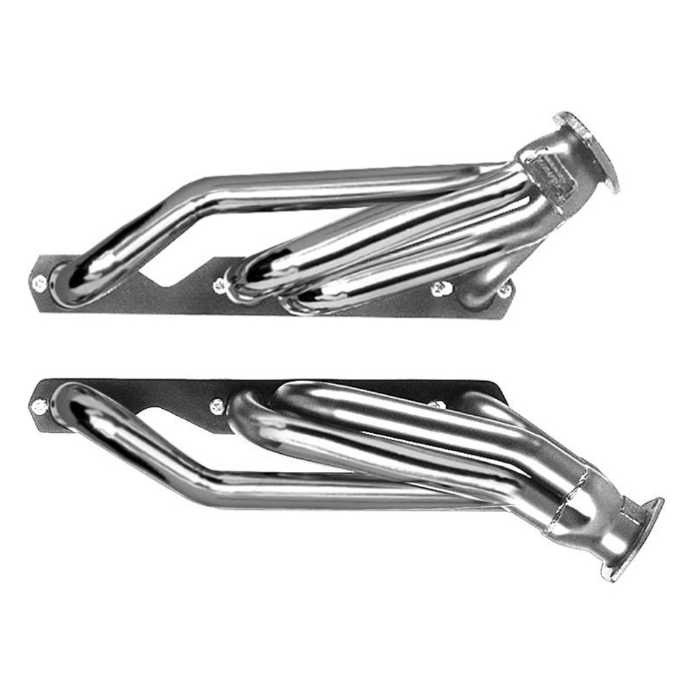 Sanderson Headers CC10-P Headers, Block Hugger, 1-1/2 in Primary, 2-1/2 in Collector, Steel, Natural, Small Block Chevy, GM A-Body 1964-87, Pair