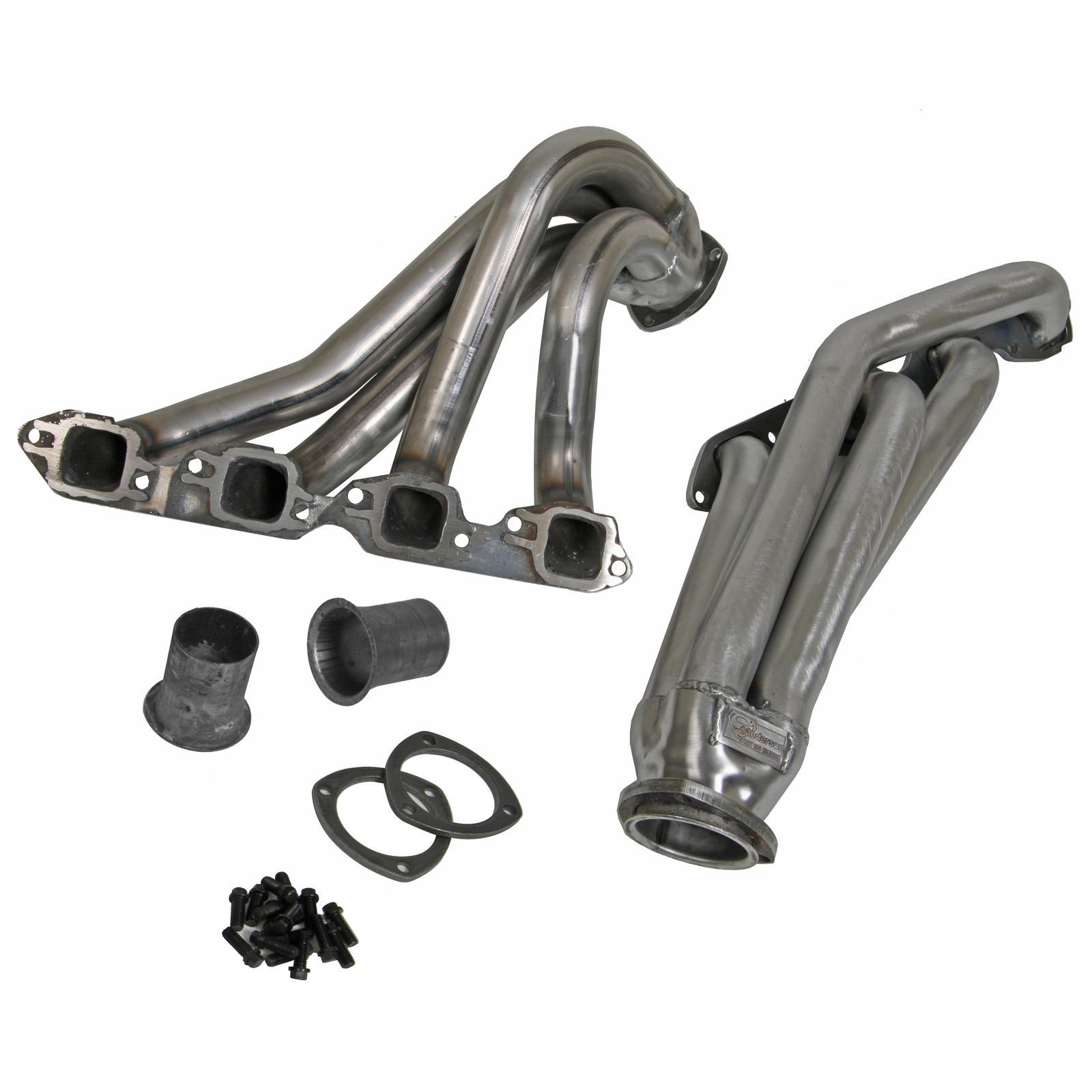 Sanderson Headers CC13-P Headers, Mid-Length, 1-1/2 in Primary, 2-1/2 in Collector, Steel, Natural, Small Block Chevy, GM H-Body 1971-81, Pair