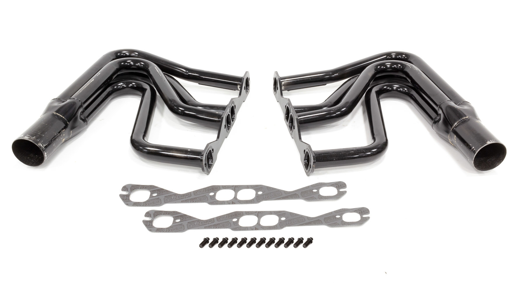 Schoenfeld Headers 1122BCM2 - Headers, DIRT Modified, 1-5/8 in Primary, 3 in Collector, Steel, Black Paint, Small Block Chevy, Kit
