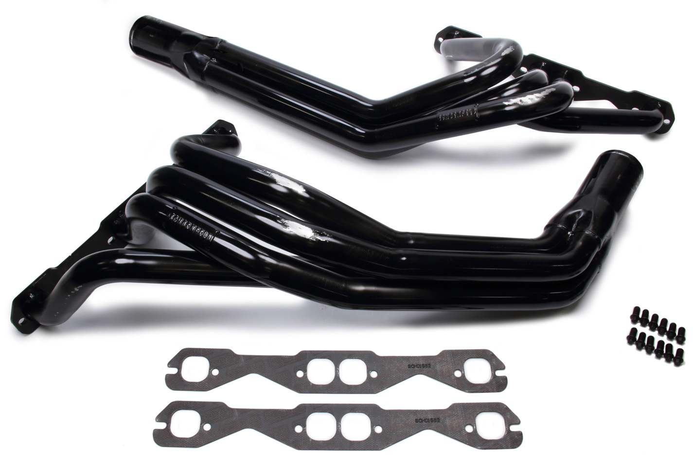 Schoenfeld Headers 1155LCM2 - Headers, Dirt Late Model, 1-5/8 in Primary, 3 in Collector, Steel, Black Paint, Small Block Chevy, Kit