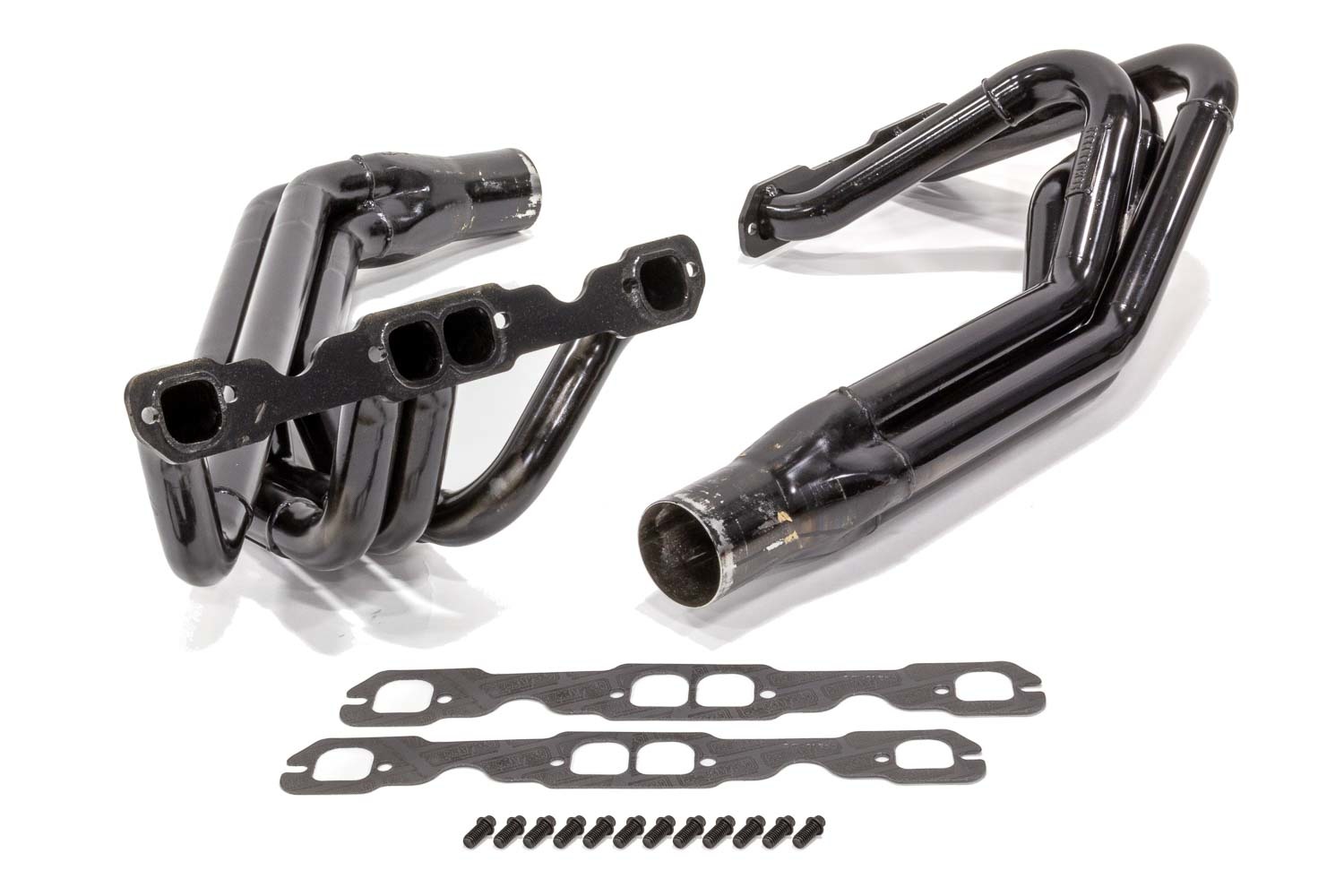 Schoenfeld Headers 1155LVCM-3 - Headers, Dirt Late Model, 1-5/8 to 1-3/4 in Primary, 3 in Collector, Steel, Black Paint, Small Block Chevy, Kit