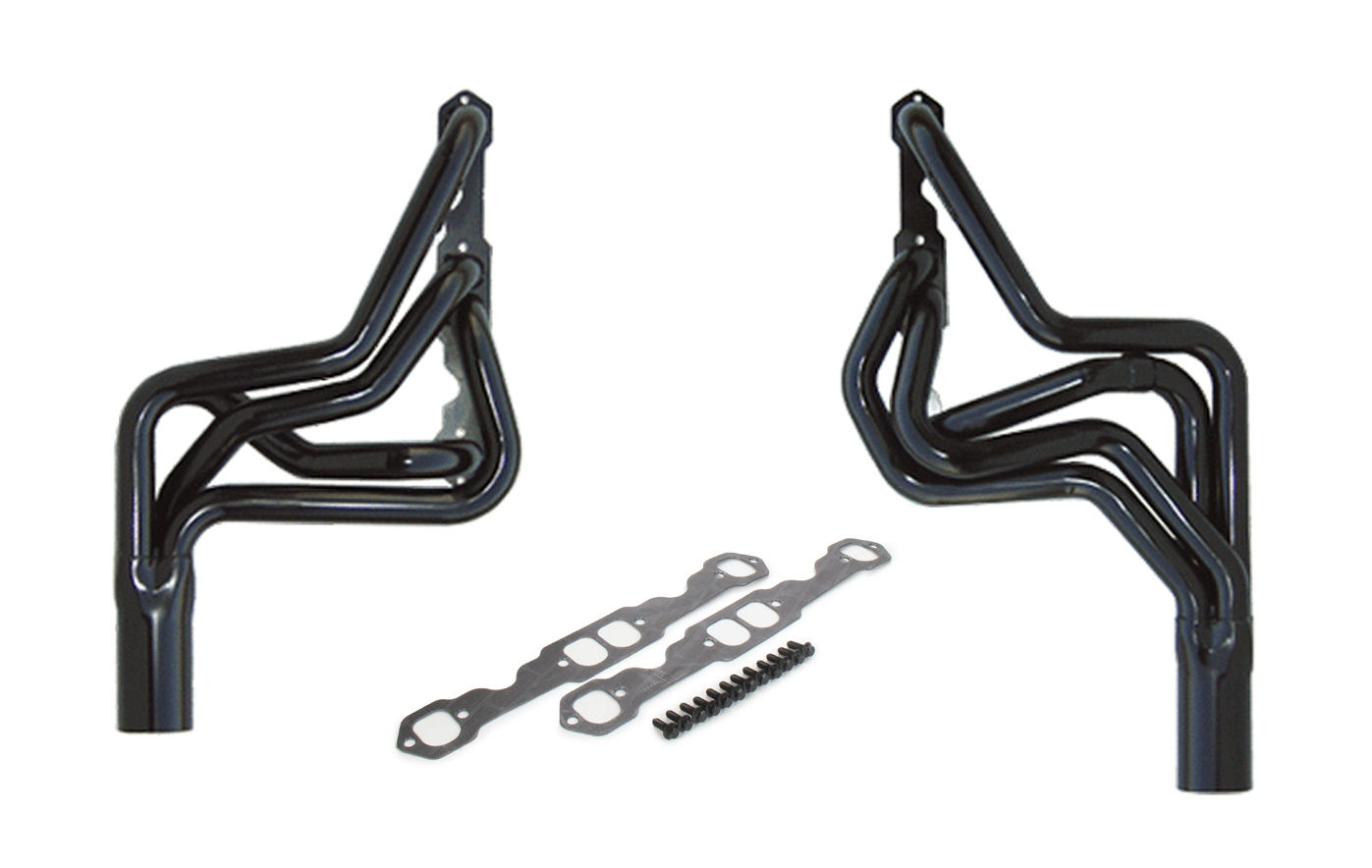 Schoenfeld Headers 1156LV - Headers, IMCA Modified, 1-3/4 to 1-7/8 in Primary, 3-1/2 in Collector, Steel, Black Paint, Small Block Chevy, Kit