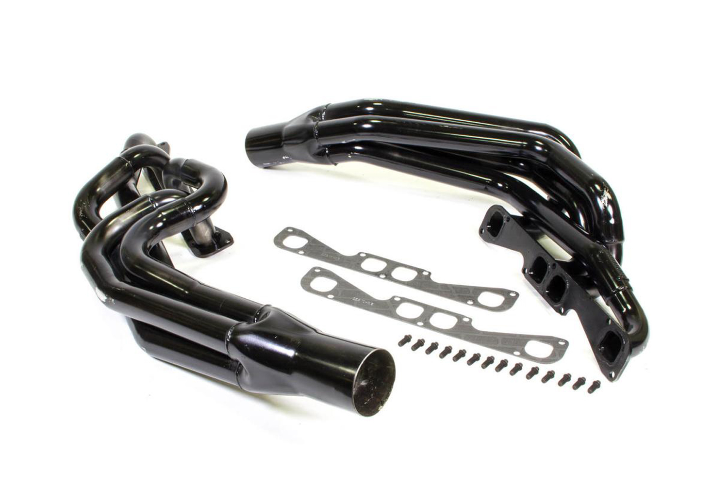 Schoenfeld Headers 136VSP - Headers, Conventional Crossover, 1-3/4 to 1-7/8 in Primary, 3-1/2 in Collector, Spread Port, Steel, Black Paint, Small Block Chevy, Kit