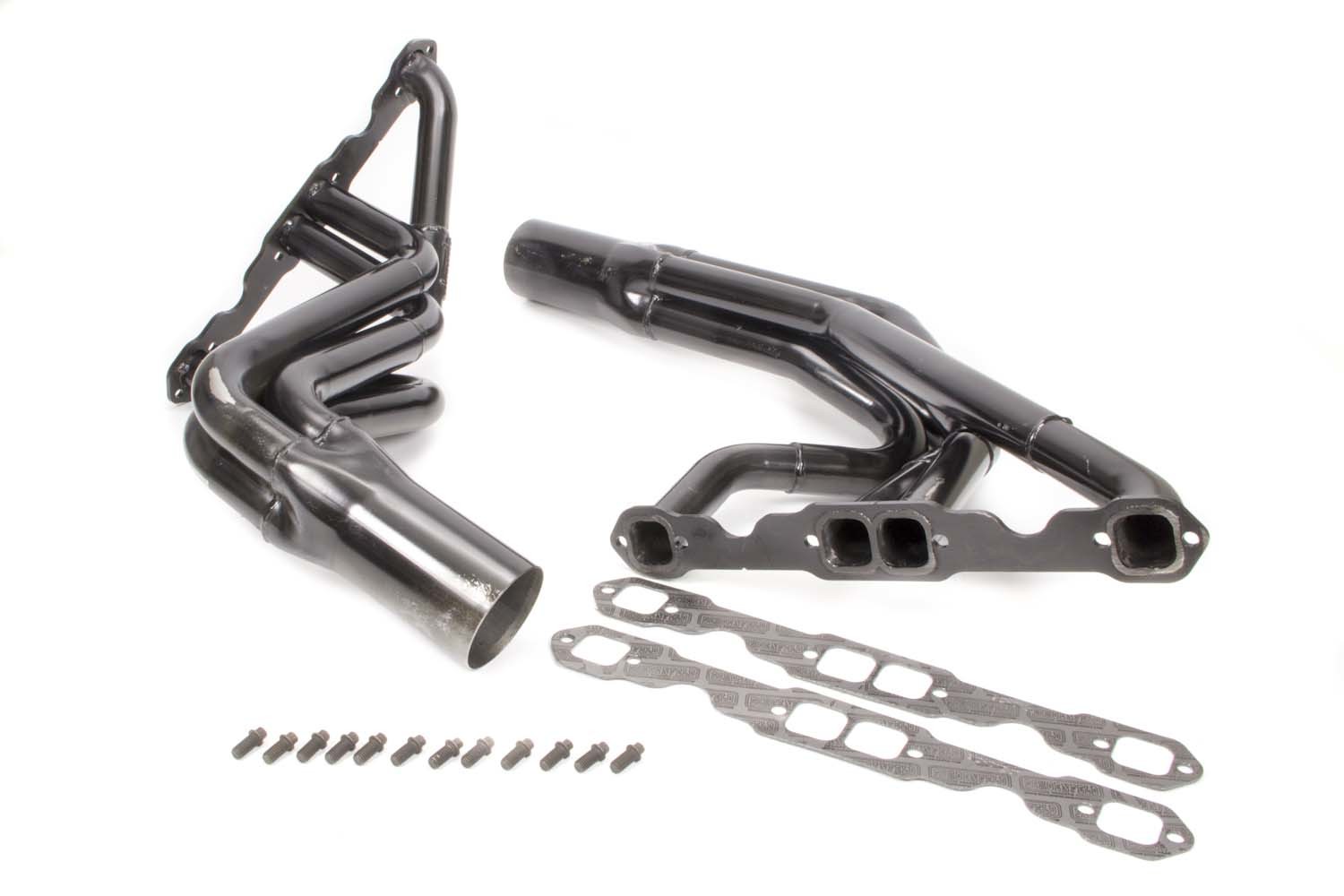 Schoenfeld Headers 141-525LV Headers, Dirt Late Model, 1-5/8 to 1-3/4 in Primary, 3-1/2 in Collector, Steel, Black Paint, Small Block Chevy, Pair