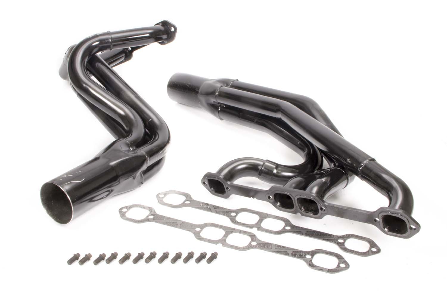 Schoenfeld Headers 142-525LV18 Headers, Dirt Late Model, 1-3/4 to 1-7/8 in Primary, 3-1/2 in Collector, Steel, Black Paint, Small Block Chevy, Pair