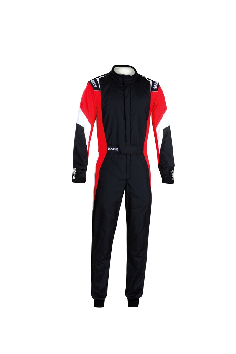 Sparco 001144B54NRRB Driving Suit, Competition, 1-Piece, SFI 3.2A/5, FIA Approved, Triple Layer, Fire Retardant Fabric, Black / Red, Size 54, Medium / Large, Each