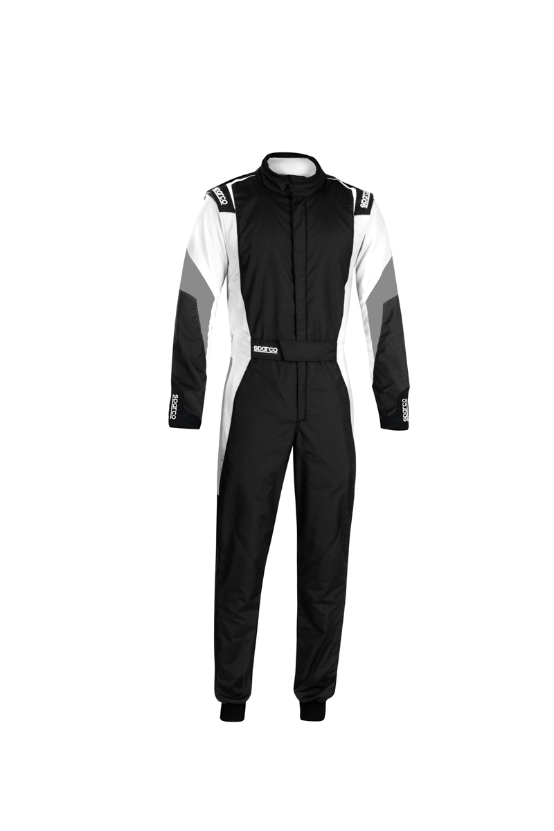 Sparco 001144B56NBGR Driving Suit, Competition, 1-Piece, SFI 3.2A/5, FIA Approved, Triple Layer, Fire Retardant Fabric, Black / Gray, Size 56, Large, Each