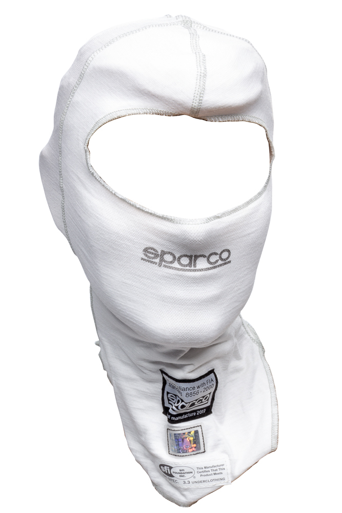 Sparco 001494BO Head Sock, Single Eyeport, SFI 3.3, FIA Approved, Nomex, White, Each