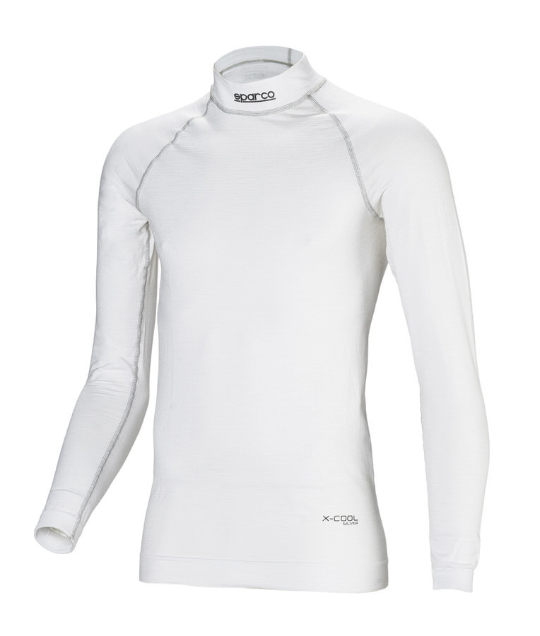Sparco 001764MBOML Underwear Top, FIA Approved, Long Sleeve, High Collar, Nomex, White, Medium / Large, Each